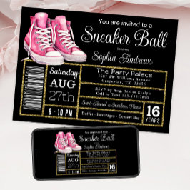 Pink Black Sneaker Ball Geburtstagsparty Showlabel Einladung