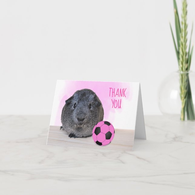 Pink Black Soccer Ball Guinea Pig Horizontal Dankeskarte (Vorderseite)