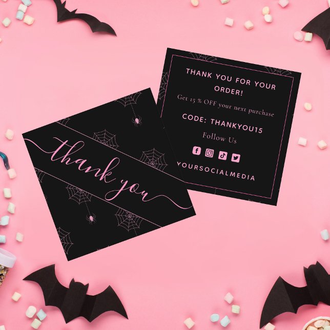 Pink & Black Spooky Spinnennetze WebHalloween Viel Quadratische Visitenkarte (Von Creator hochgeladen)