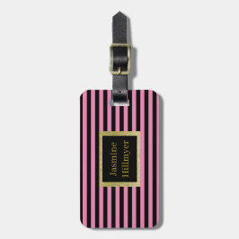 Pink Black Strip GLITZER CUSTOM LUGGAGE TAG Gepäckanhänger