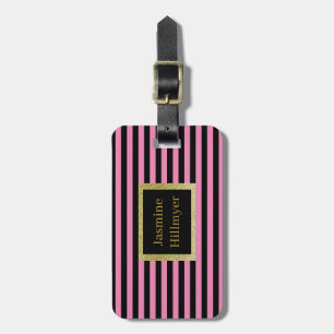 Pink Black Strip GLITZER CUSTOM LUGGAGE TAG Gepäckanhänger
