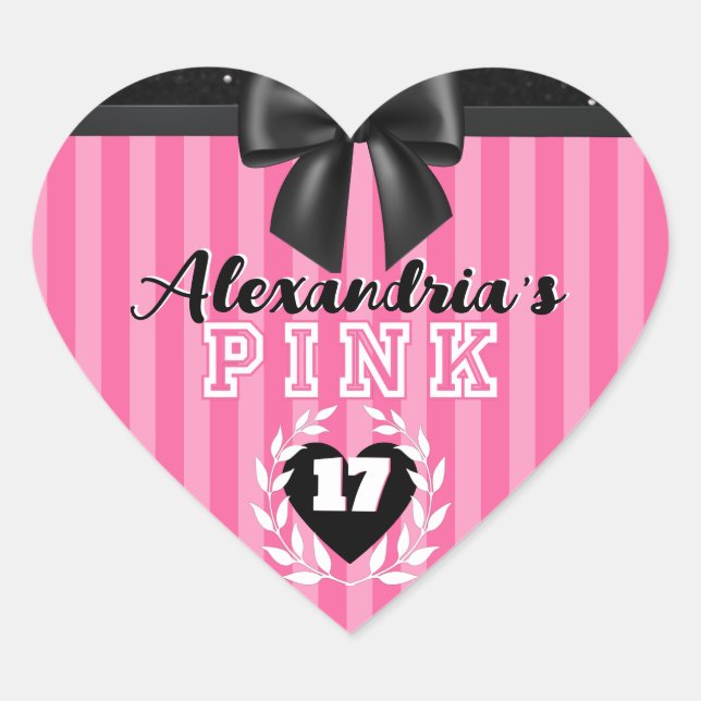 PINK Black Stripes Girly Birthday/Pajama Party Herz-Aufkleber (Vorderseite)