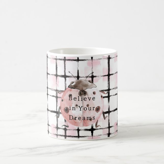 Pink Black Stripes Ladybug Kaffeetasse (Mittel)