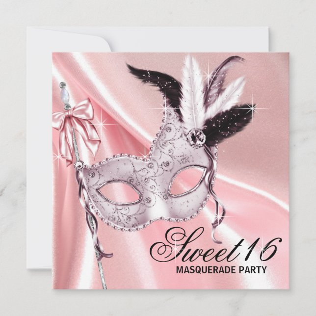 Pink Black Sweet 16 Masquerade Party Einladung (Vorderseite)