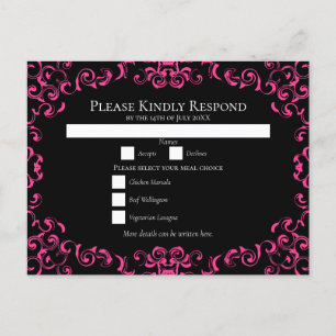Pink Black Swirl Gothic Wedding Feiertagspostkarte
