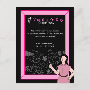Pink & Black Teacher's Day Danke Postcard Postkarte