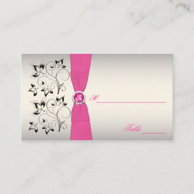 Pink, Black und Silver Placecards (Script-Schrifta Platzkarte (Vorderseite)