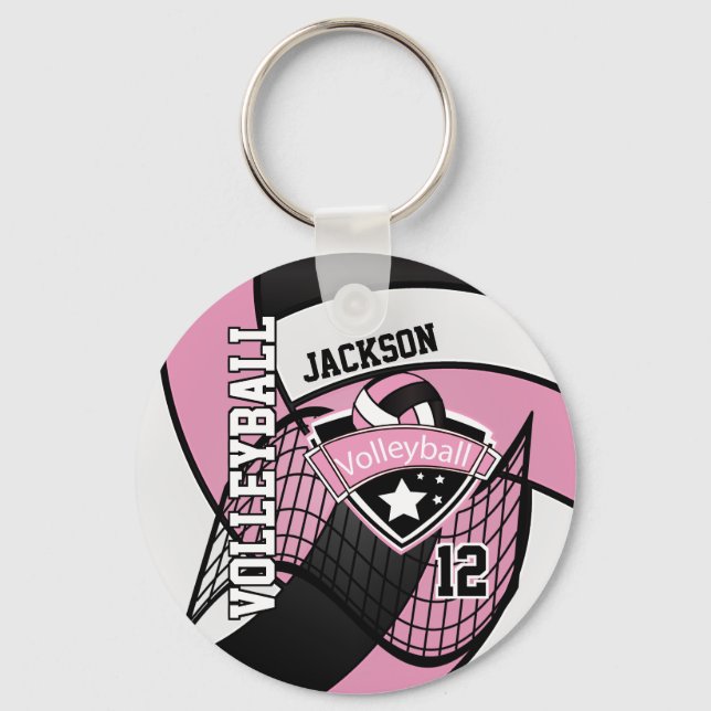 Pink, Black und White Volleyball 🏐 Design Schlüsselanhänger (Vorderseite)