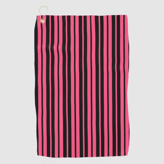 Pink Black Vertical Stripes Design Golfhandtuch (Vorderseite)