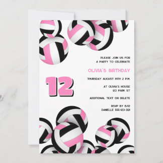 Pink Black Volleyballs Mädchen Geburtstag Einladung