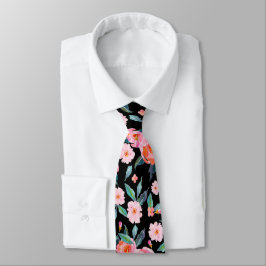 Pink Black Watercolor Rose Pattern Wedding Krawatte