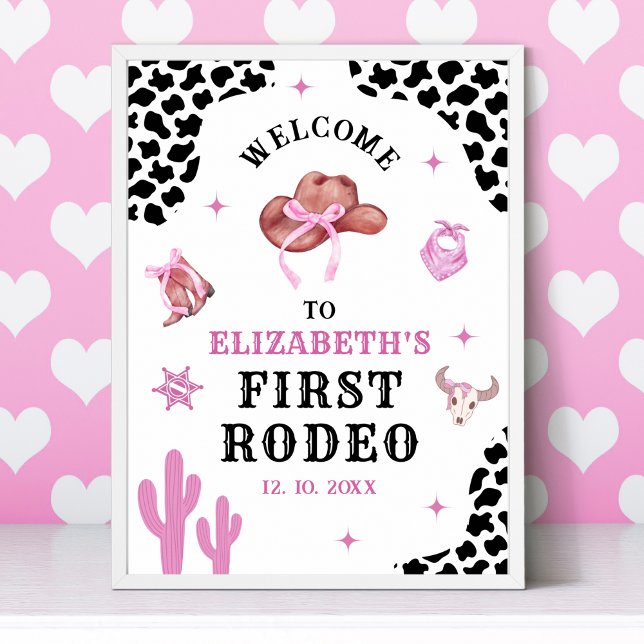 Pink & Black Western Cowgirl "First Rodeo" Birthda Poster (Von Creator hochgeladen)