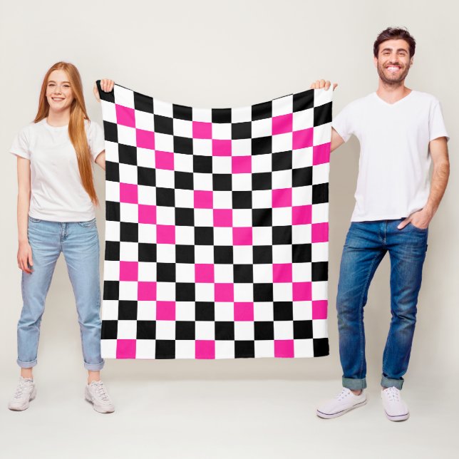 Pink Black White Checkered Pattern Design  Fleecedecke (Beispiel)