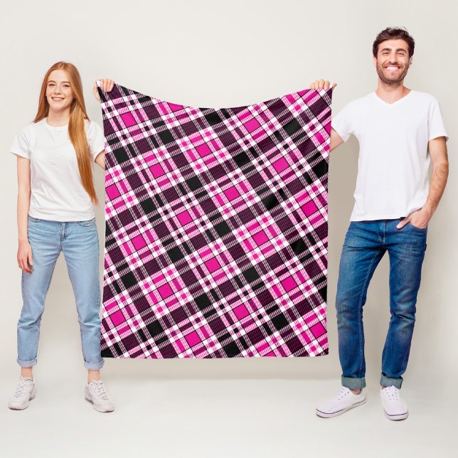 Pink Black White Flannel Tartan Pattern Design  Fleecedecke (Von Creator hochgeladen)