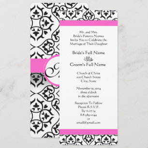 Pink Black White Heart Mariage damassé Invitation