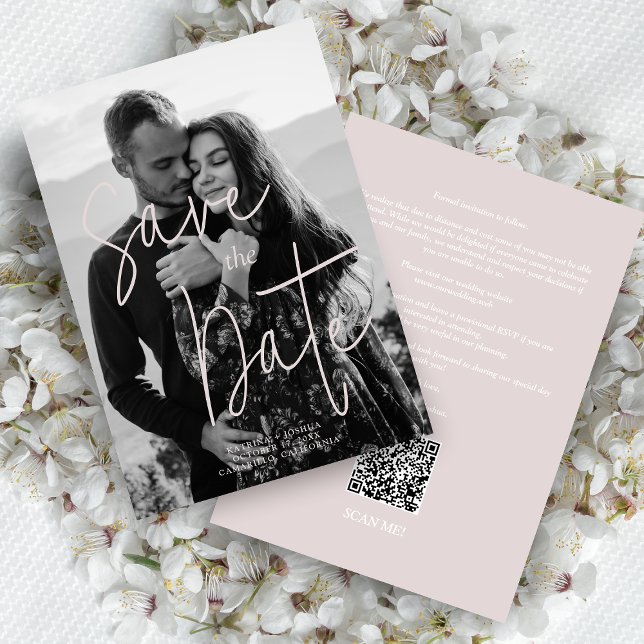 Pink Black & White Modern Romantic Wedding Photo  Save The Date (Von Creator hochgeladen)