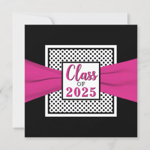 Pink Black White Polka Point Photo Invitation