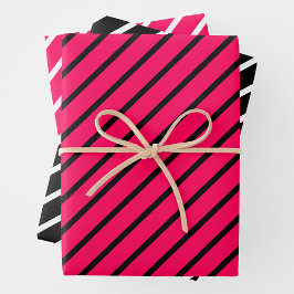 Pink, Black & White Striped Geschenkpapier Set