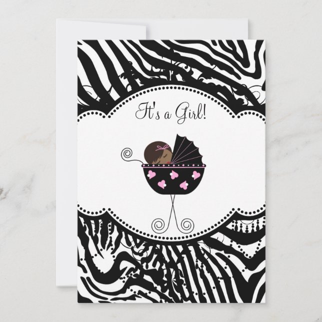 Pink Black Zebra Baby Girl Douche Invitations (Devant)