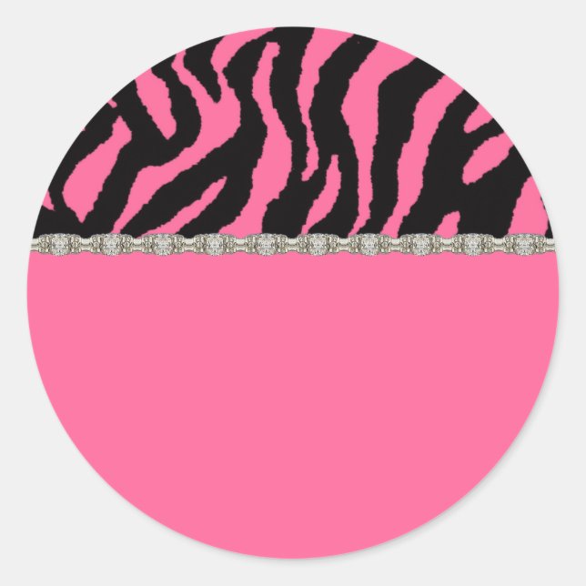 Pink & Black Zebra & Diamonds Adressenmarken Runder Aufkleber (Vorderseite)
