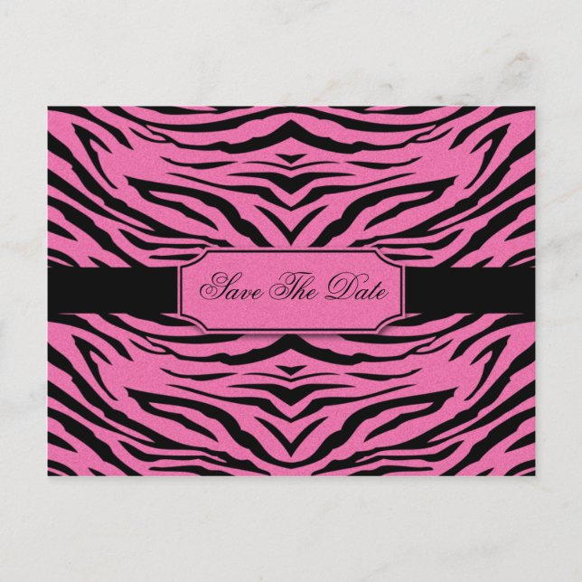 Pink Black Zebra Save the Date Ankündigungspostkarte (Vorderseite)
