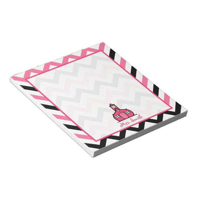 Pink & Black Zigzag Lehrer Notepad Notizblock (angewinkelt)