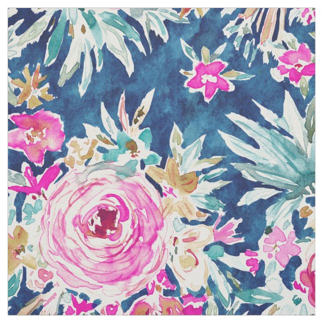 Pink-blau-blau-blaue Flora Stoff (Muster)
