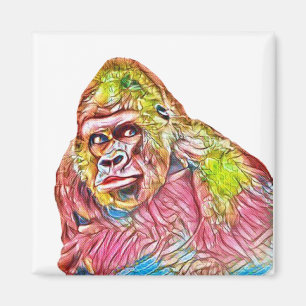 Pink Blau Gelb Gorilla-Malerei Magnet