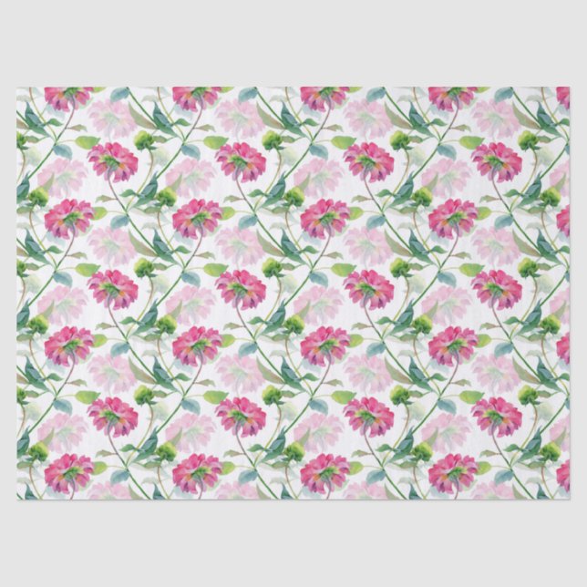 Pink & Blau-grüne Blume Muster Wasserfarben Seidenpapier (Vorderseite)
