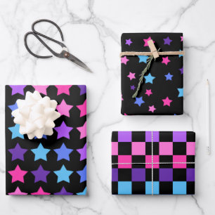 PINK BLAU LILA STARTEN & KARO PATTERN GESCHENKPAPIER SET