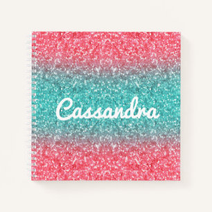 Pink Blau Ombre Glitter Monogramm Skizzenbuch Notizbuch