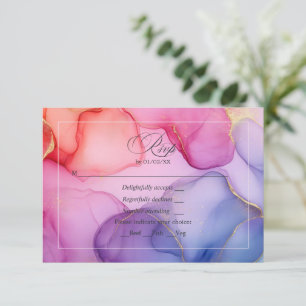 Pink, Blau und Gold Alkohol-Tinte RSVP Karte