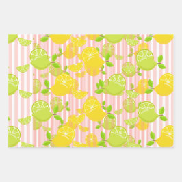 PINK & BLAUE STREIFEN MIT LEMONS & LIMES GESCHENKPAPIER SET