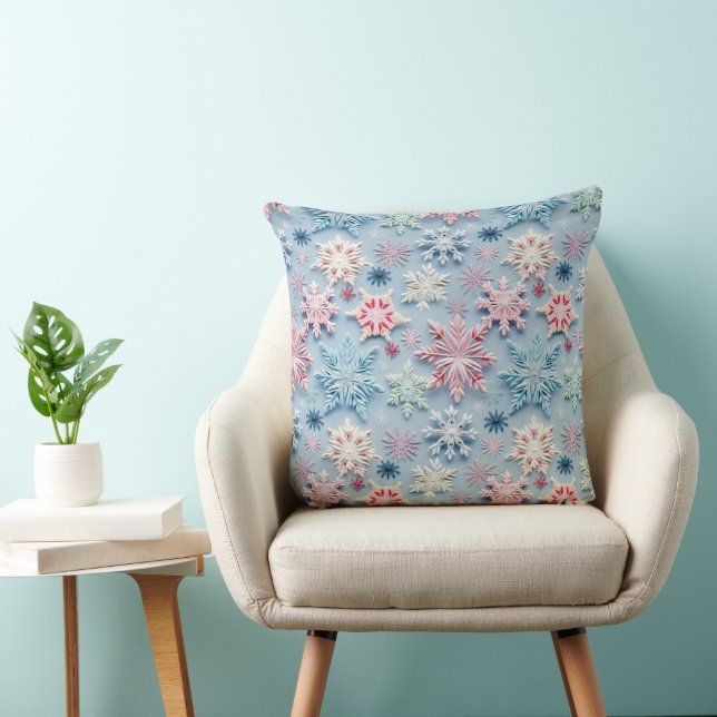 PINK & BLAUE WINTER EMBROIDERIERT AUSSEHEN SCHNEEF KISSEN (Stuhl )