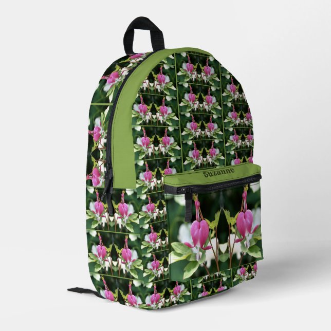 Pink Bleeding Heart Flower Mirror Personalized Bedruckter Rucksack (Rückseitige Ecke links)