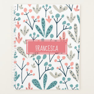 Pink Bleu Tan Abstrait Motif Floral Monogramme