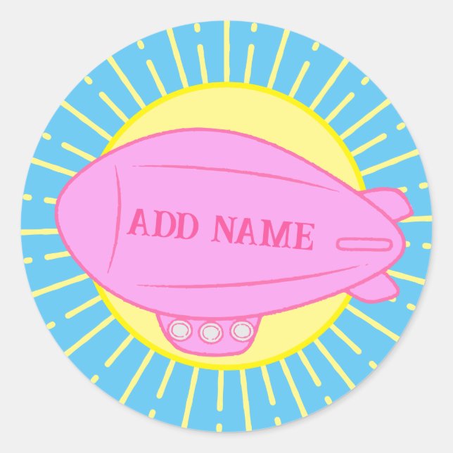 Pink Blimp Balloon Blue Sky Runder Aufkleber (Vorderseite)