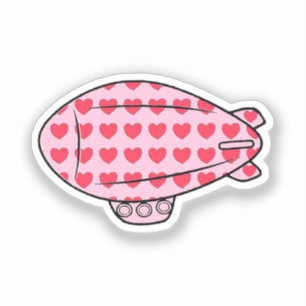 Pink Blimp Balloon Red Heart Pattern Custom Aufkleber