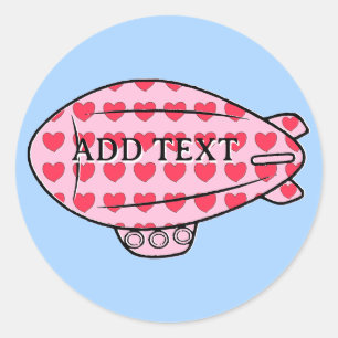Pink Blimp Balloon Red Heart Pattern Custom Runder Aufkleber