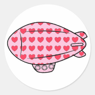 Pink Blimp Balloon Red Heart Pattern Custom Runder Aufkleber