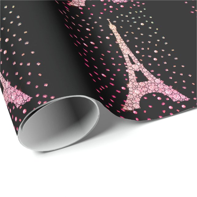 Pink Bling Eiffelturm Wrapping Paper Geschenkpapier (Rolleneckpunkt)