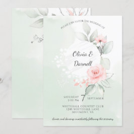 Pink Bliss Rose Pastellgrün Wash Hochzeit Einladung