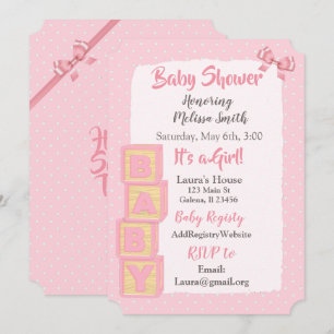 Pink Blocks and Bows Baby Girl Shower Einladung