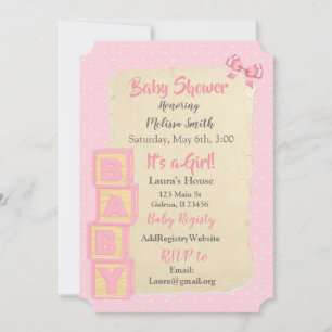 Pink Blocks and Bows Baby Girl Shower Einladung