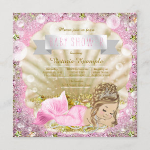 Pink Blonde Mermaid Babydusche Einladung