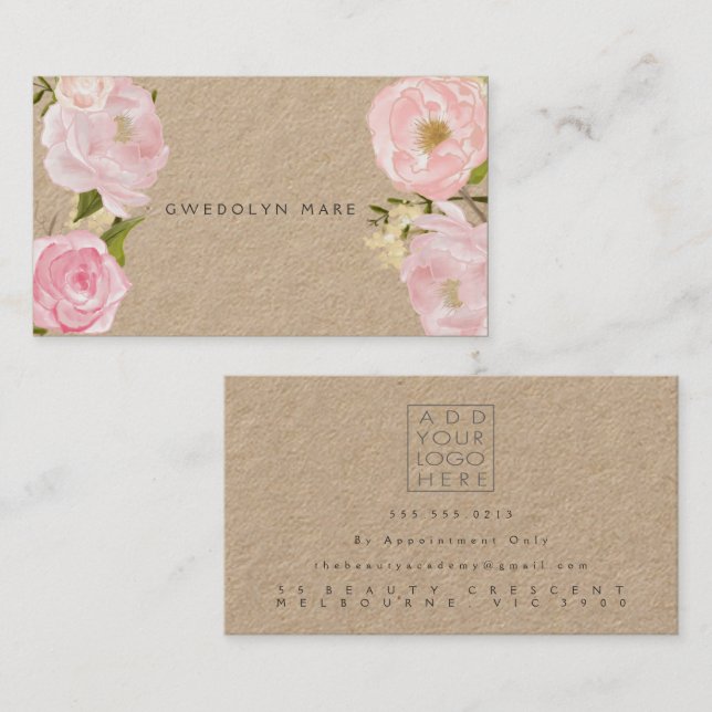 Pink Bloom Kraft Blume Beautician Haare Stylist Visitenkarte (Vorne/Hinten)