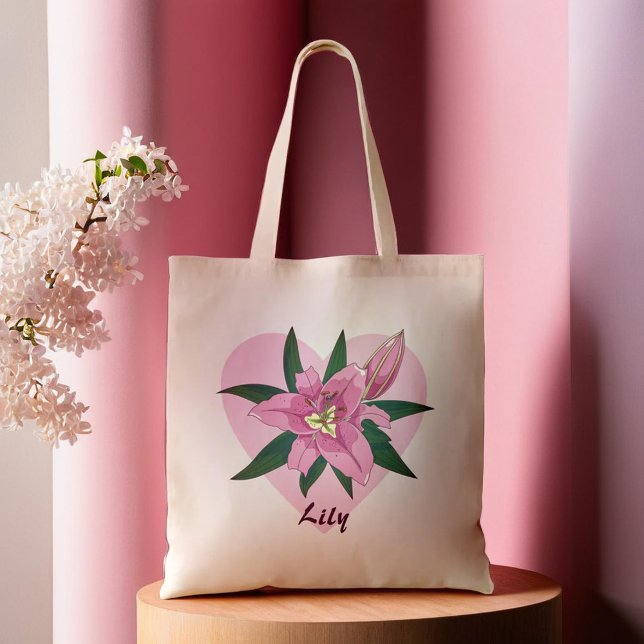 Pink Blooming Lily Sweet Heart Grocereback Tragetasche (Pink Blooming Lily Sweet Heart Grocery Bag)