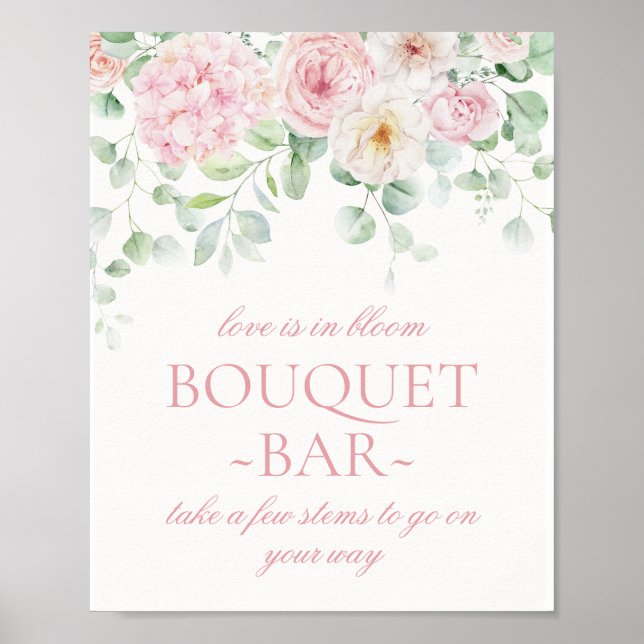 Pink Blooms Floral Hydrangea Bridal Bouquet Bar Poster (Vorne)