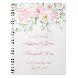 Pink Blooms Floral Hydrangeas Wedgebook Notizblock