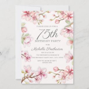 Pink Blooms Green Blätter Frauen 75. Geburtstag Einladung